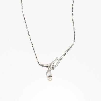 Silver Chain Pearl Necklace