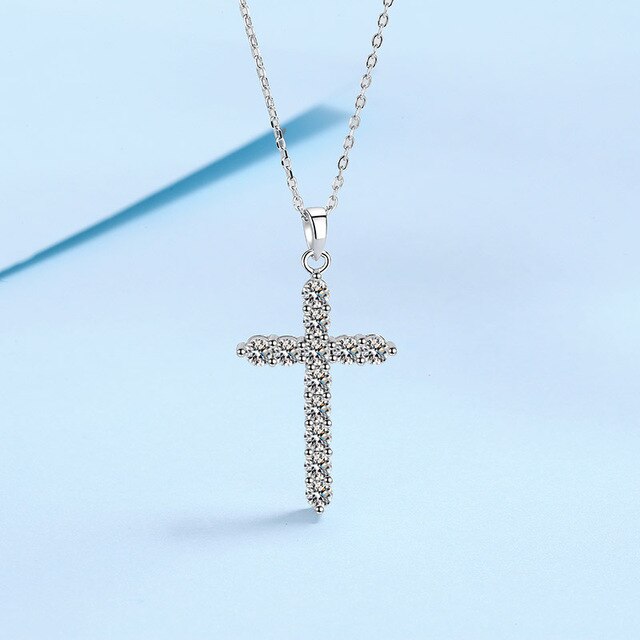 Moissanite Diamond & Silver Cross Necklace