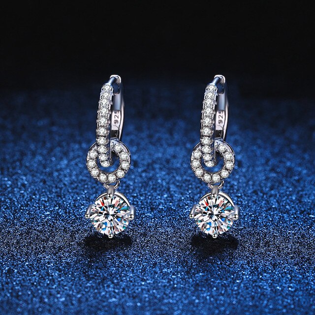 Moissanite Diamond & Silver Drop Earrings