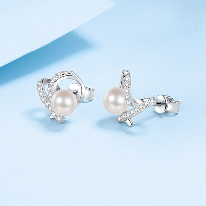 Moissanite Diamond Silver Freshwater Pearl Stud Earring