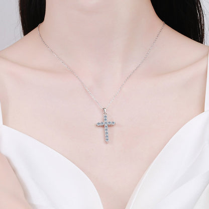 Moissanite Diamond & Silver Cross Necklace