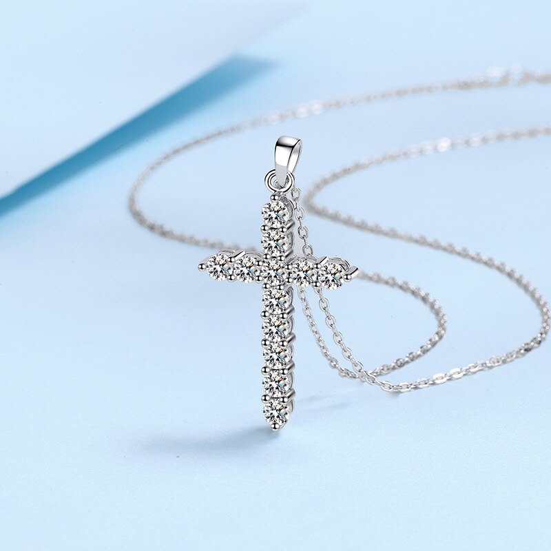 Moissanite Diamond & Silver Cross Necklace