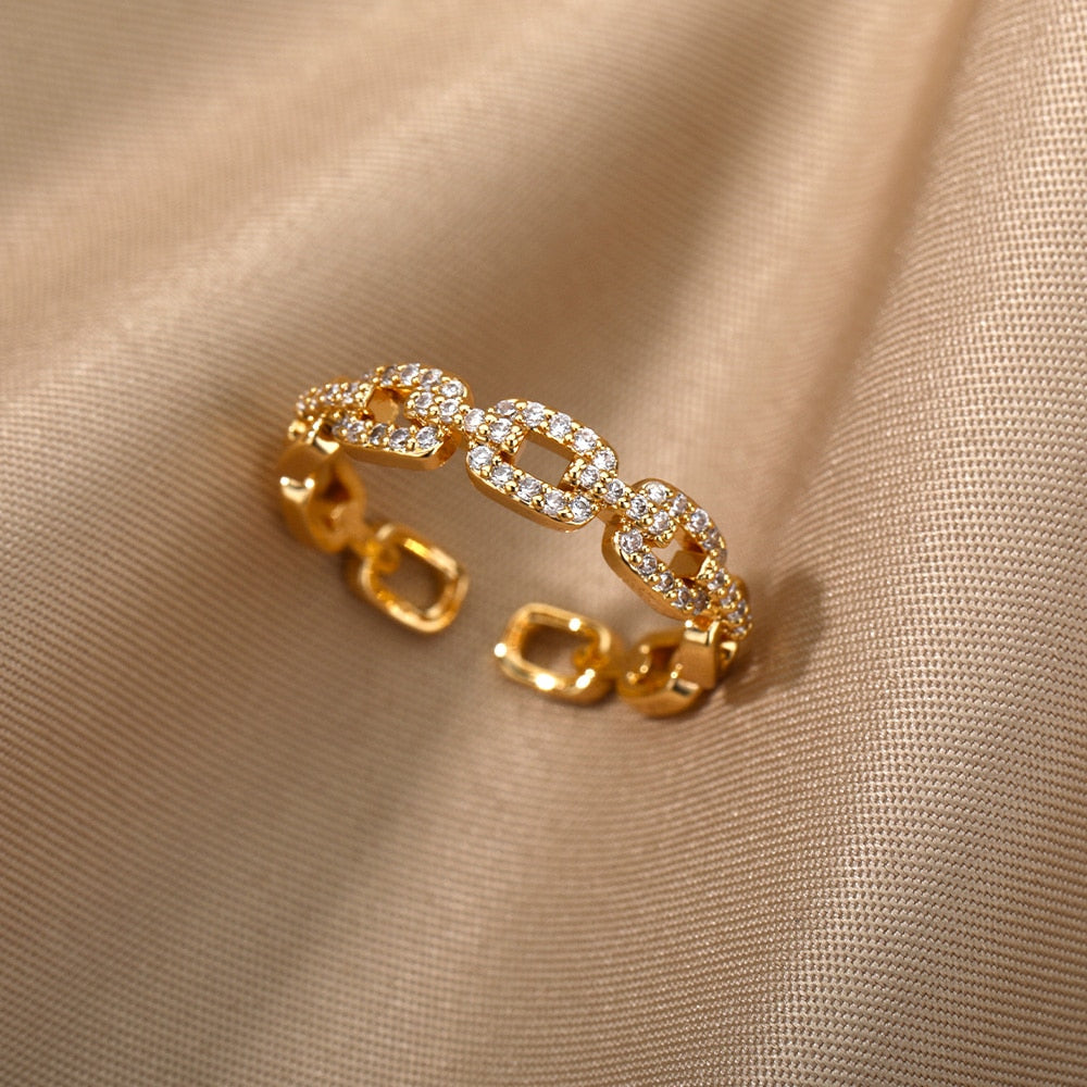 Classic Twist Chain Open Rings With Zircon Stones