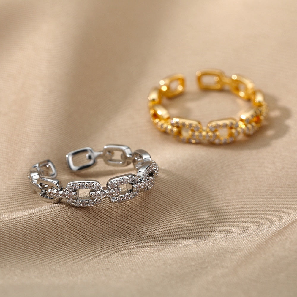 Classic Twist Chain Open Rings With Zircon Stones