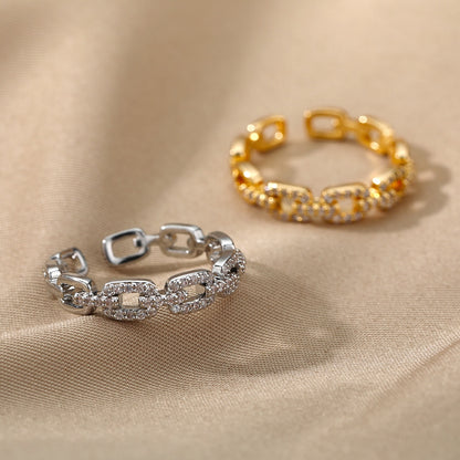 Classic Twist Chain Open Rings With Zircon Stones