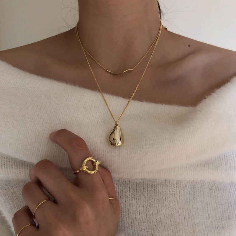 2 Piece Set of Waterdrop Gold Necklaces