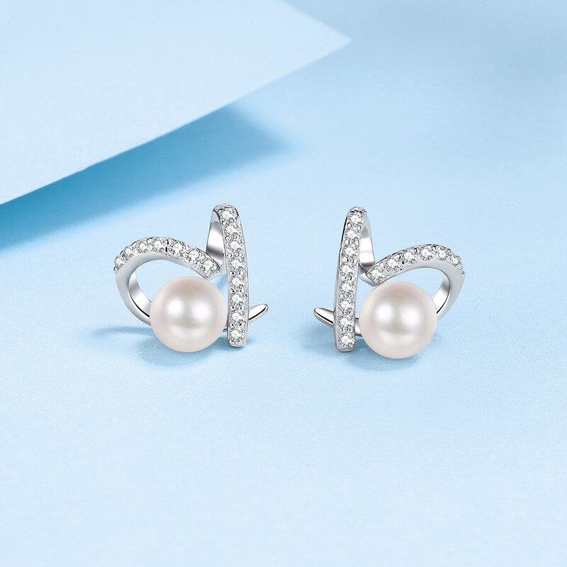 Moissanite Diamond Silver Freshwater Pearl Stud Earring