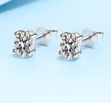 Moissanite Diamond & Silver Stud Earrings