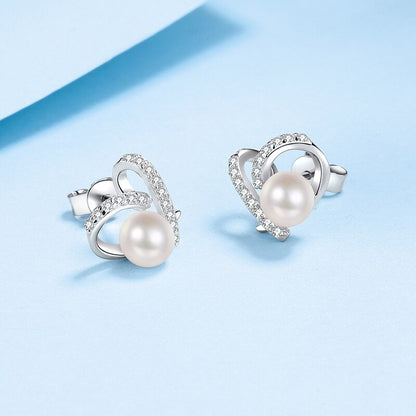 Moissanite Diamond Silver Freshwater Pearl Stud Earring