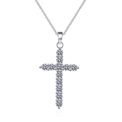 Moissanite Diamond & Silver Cross Necklace