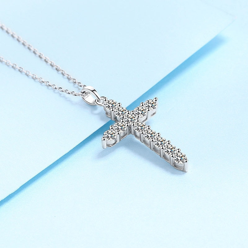 Moissanite Diamond & Silver Cross Necklace