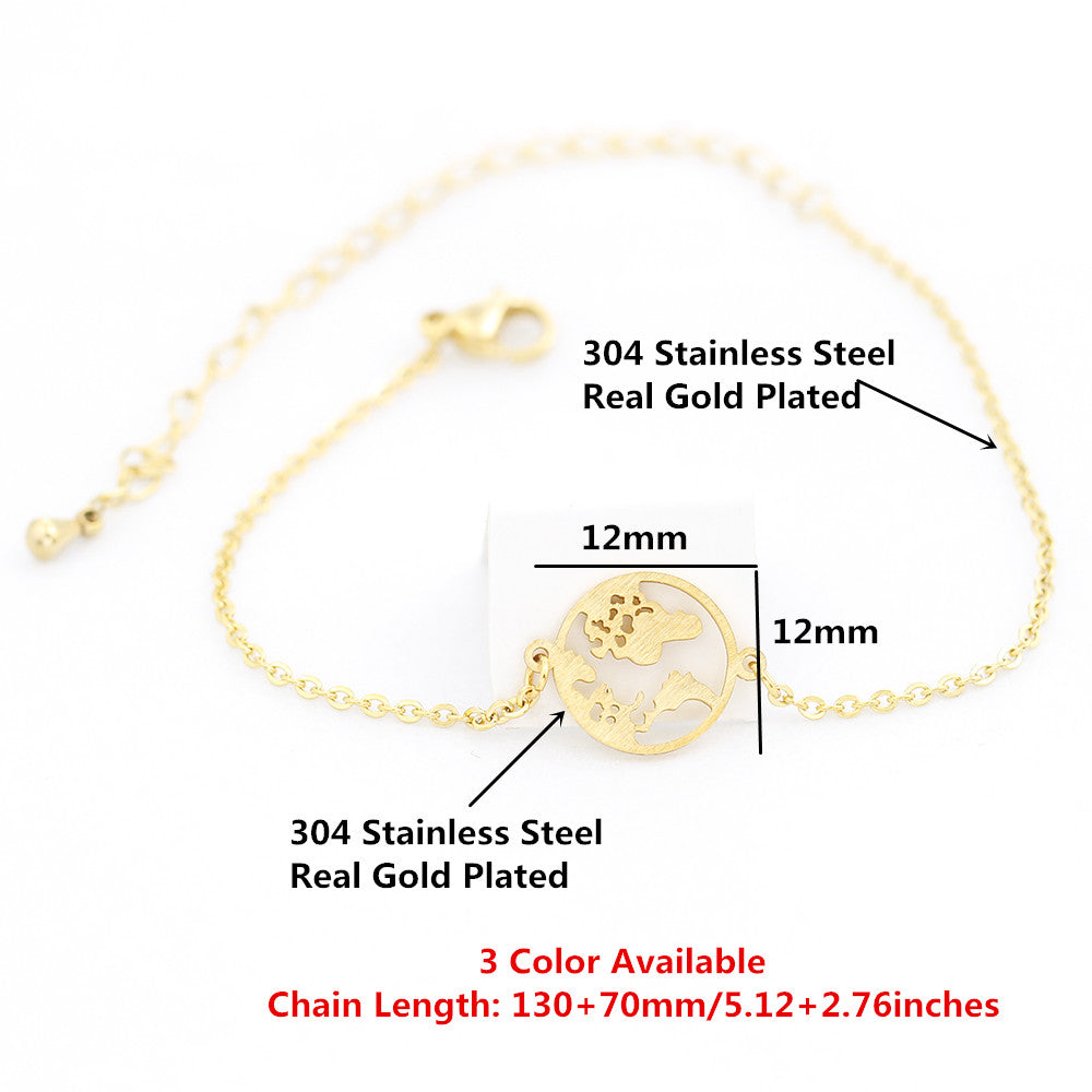 Stainless Steel Gold/Silver Plated World Map Bracelets