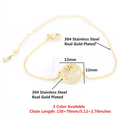 Stainless Steel Gold/Silver Plated World Map Bracelets