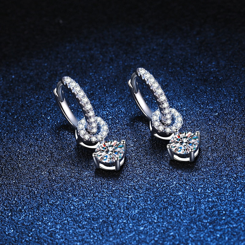 Moissanite Diamond & Silver Drop Earrings